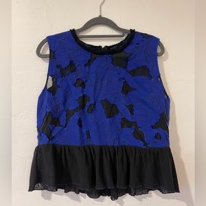 Ellie Tahari blue and black lace top, size 14